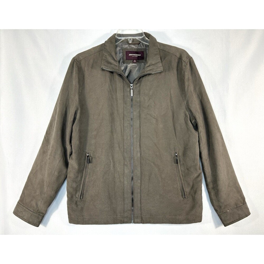 Johnston & Murphy Bomber Jacket Men's Brown Faux Suede Full-Zip Lightweight Sz M